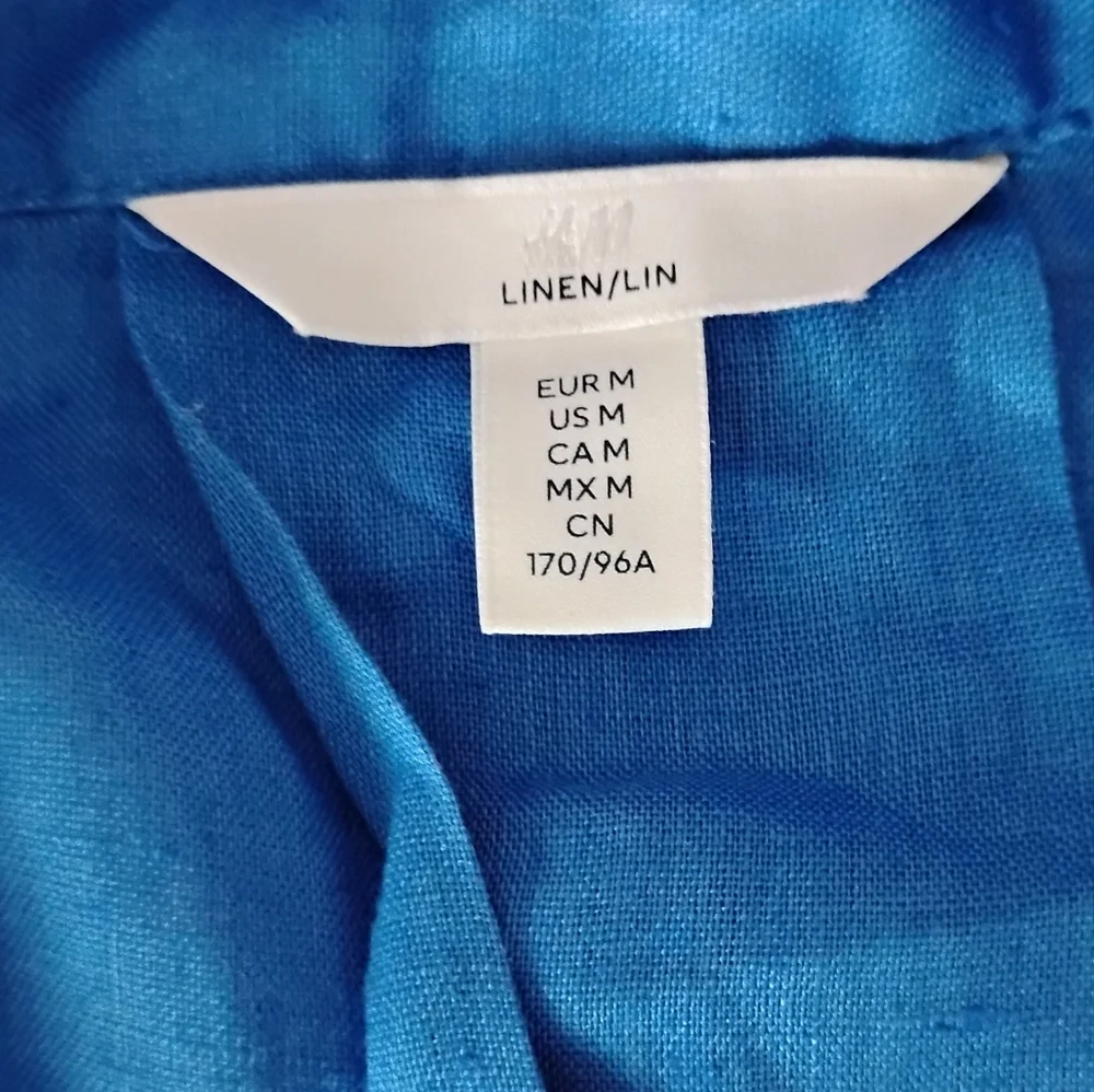 H&M Linen Oversized Swing Style Button Down Shirt Royal Blue Minimalist Size Med - Picture 11 of 14